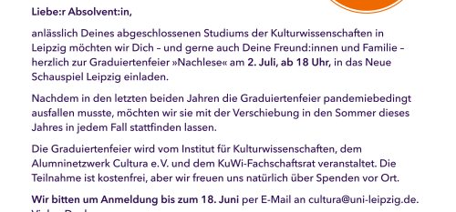 Nachlese – Graduiertenfeier der Leipziger Kulturwissenschaften am 02. Juli im Neuen Schauspiel Leipzig