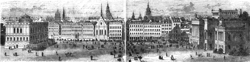Augustusplatz in Leipzig um 1880, Stich, Künstler und nheres Datum unbekannt